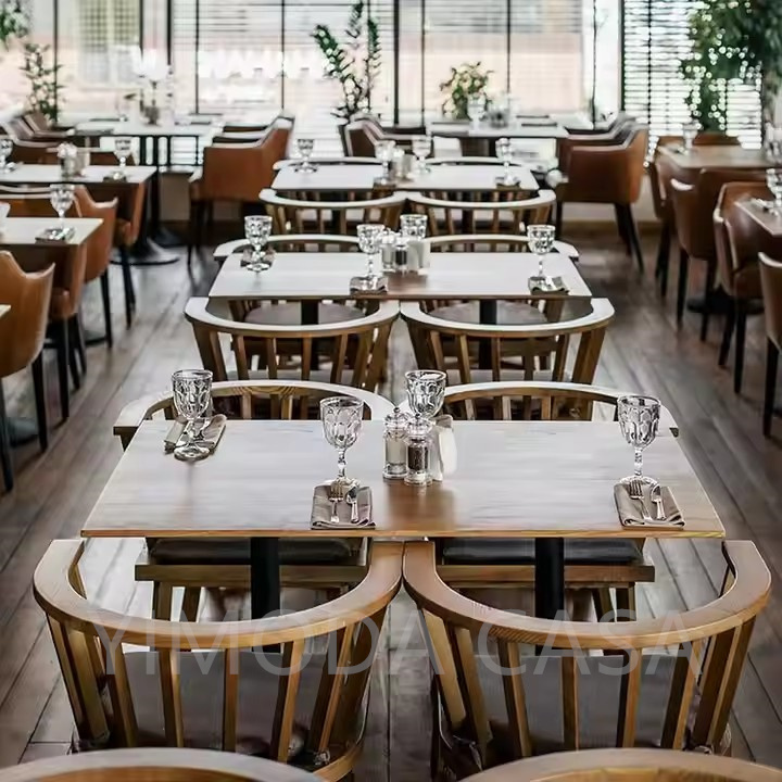 Cafe Table and Chair Outdoor Commercial Restaurant Furniture Arm Modern Hotel Dining Wood Cafe Chair