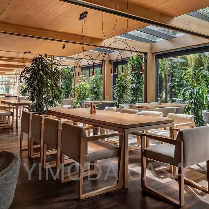 Hot Sale Custom Durable Industrial Wood Commercial Project Dining Hotel Cafe Restaurant Furniture Table and Chair