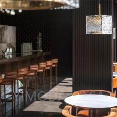 Customized Commercial Furniture Set Solid Wood Dining Chairs and Table Leather Curved Sofa Booth Seating coffee bar chairs