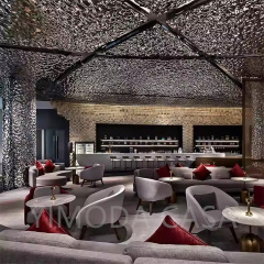 Customized Commercial Furniture Set Solid Wood Dining Chairs and Table Leather Curved Sofa Booth Seating coffee bar chairs