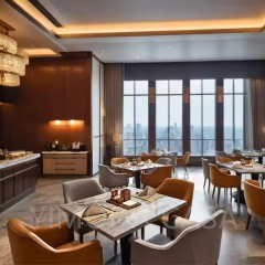Customized Commercial Furniture Set Solid Wood Dining Chairs and Table Leather Curved Sofa Booth Seating coffee bar chairs