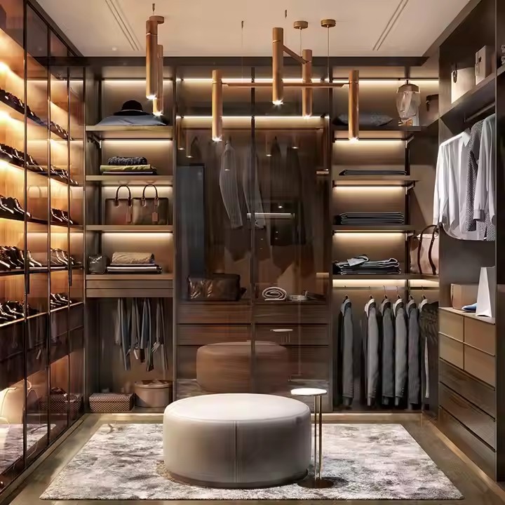 Modern Luxury Sliding Door Floor to Ceiling Extendable Hanging Bedroom Wardrobe Solid Oak Wood Modular Design for Living Room