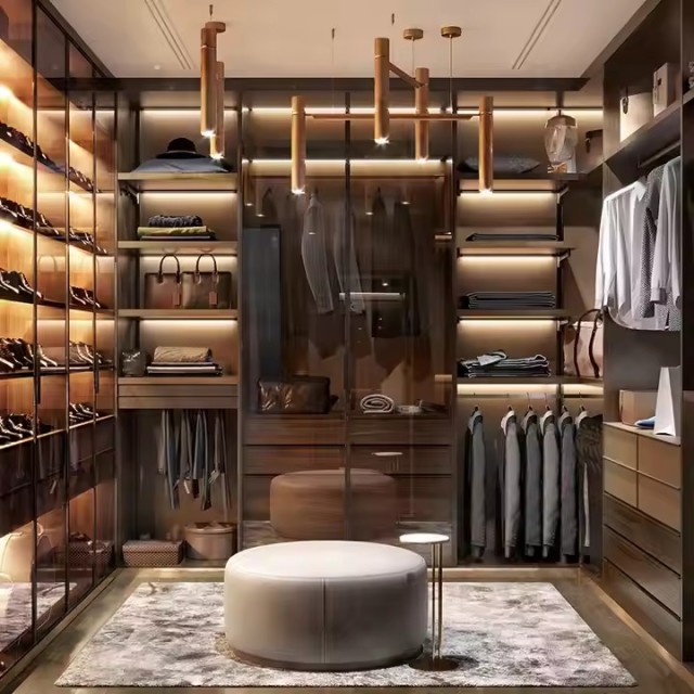 Modern Luxury Sliding Door Floor to Ceiling Extendable Hanging Bedroom Wardrobe Solid Oak Wood Modular Design for Living Room