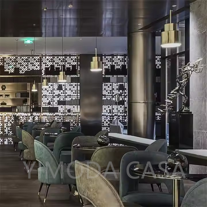 Modern Simple Commercial Hotel Restaurant Furniture Chair Table Set Sofa Booth Wood Blue Leather Dining Chair Fast Food