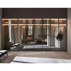 Modern Luxury Sliding Door Floor to Ceiling Extendable Hanging Bedroom Wardrobe Solid Oak Wood Modular Design for Living Room