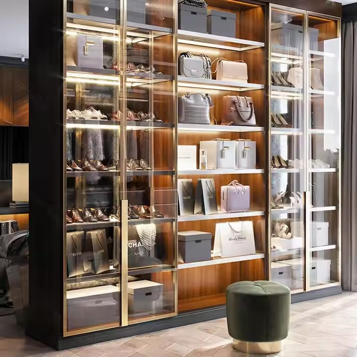 Modern Luxury Sliding Door Floor to Ceiling Extendable Hanging Bedroom Wardrobe Solid Oak Wood Modular Design for Living Room