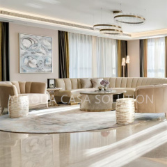One-Stop Service Beige wood Round Dining Set Sectional Sofa Set villa apartment Furniture