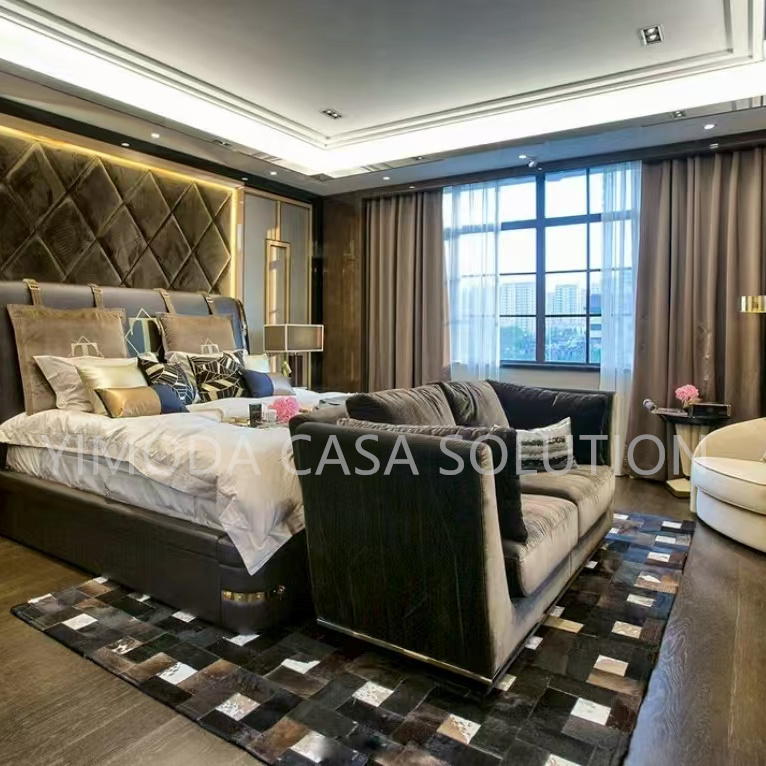 Italian one stop solution Brown upholstery tufted bedroom series Hotel Beauty Salon Reception For Living Room Sofas Exhibitions And Halls