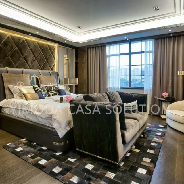 Italian one stop solution Brown upholstery tufted bedroom series Hotel Beauty Salon Reception For Living Room Sofas Exhibitions And Halls