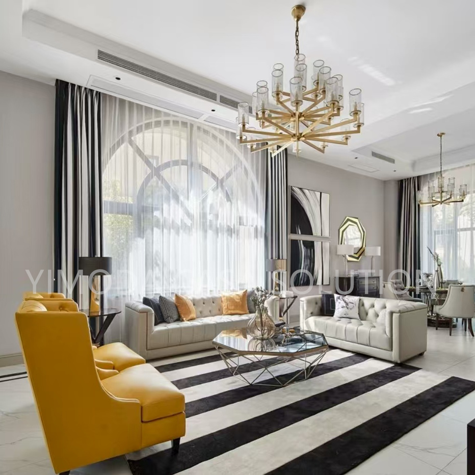 One Stop Interior Decor Furniture Villa Modern Reception yellow Velvet Couch 5 Star Hotel Lobby sofa Combination Dining room yellow velvet bar chairs
