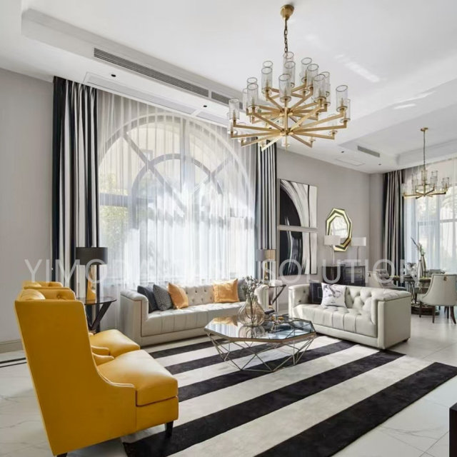 One Stop Interior Decor Furniture Villa Modern Reception yellow Velvet Couch 5 Star Hotel Lobby sofa Combination Dining room yellow velvet bar chairs