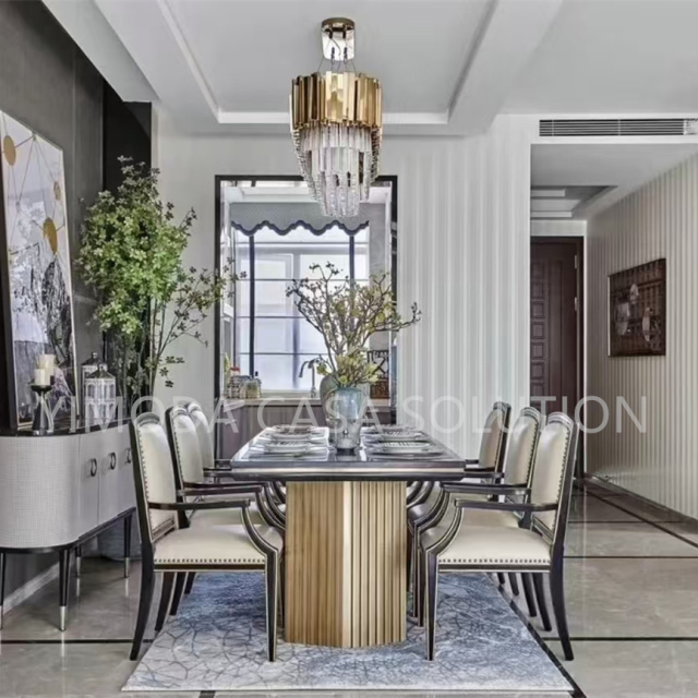 Modern Dining Room Furniture One-Stop Shopping Furniture Dining Room Set Rectangular table with beige tufted leather dining chair