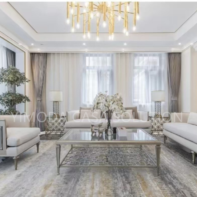 Hotel Luxury Customizable Made Villa Furniture Modular Tufted beige leather bedroom set One Stop Solution Modern Italian High End Apartment Furniture