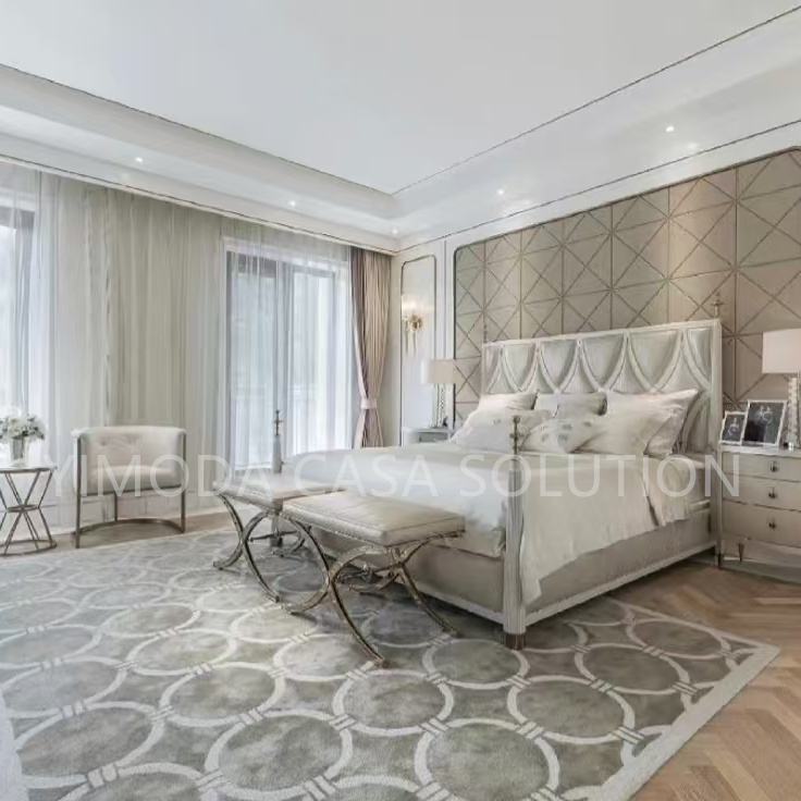 Hotel Luxury Customizable Made Villa Furniture Modular Tufted beige leather bedroom set One Stop Solution Modern Italian High End Apartment Furniture