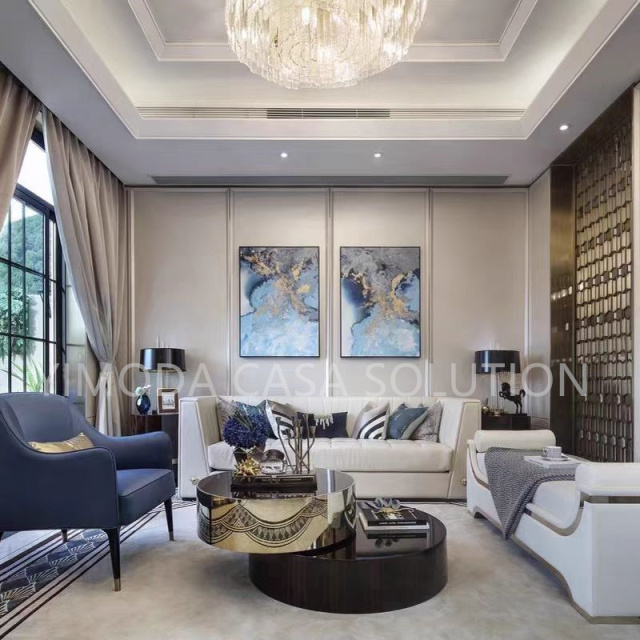 Luxury Customized Modern High-End Solid Wood Villa and Hotel Bedroom Sets Modular White tufted leather Sofa and One-Stop Furniture Solutions