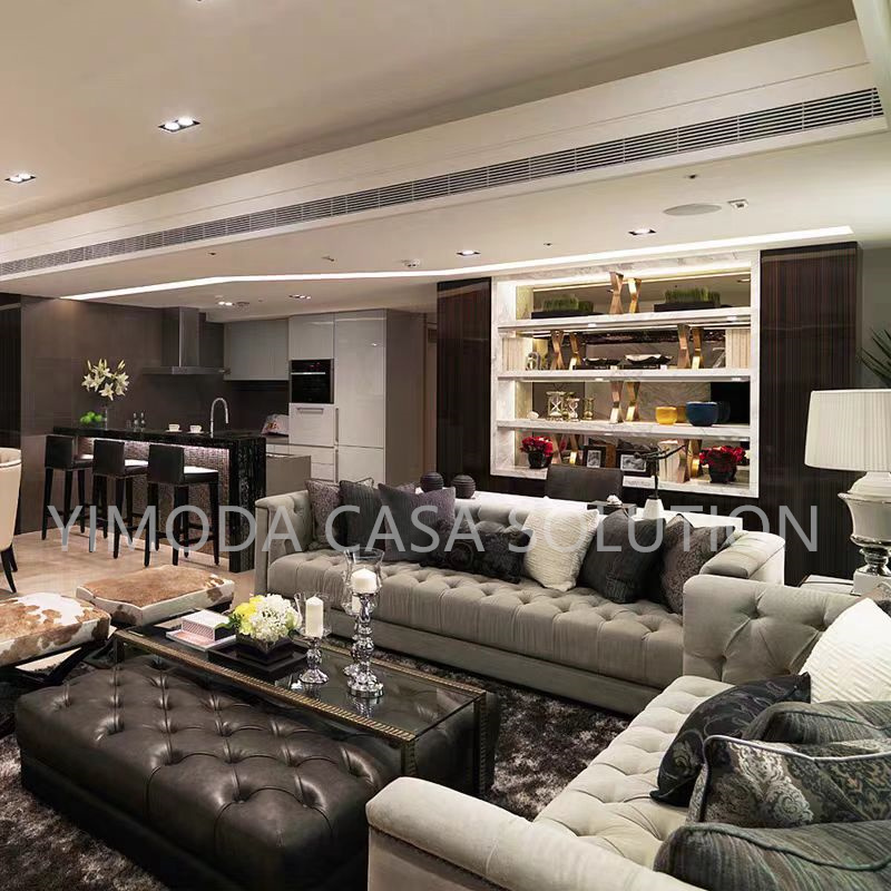 One Stop Solution Luxury Hotel Modular Chesterfield tufted grey fabric Sofa Set Modern Hotel Lobby Reception Armchair Furniture for Lounge Area