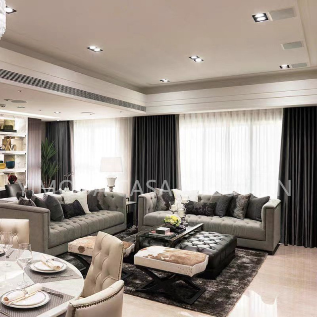 One Stop Solution Luxury Hotel Modular Chesterfield tufted grey fabric Sofa Set Modern Hotel Lobby Reception Armchair Furniture for Lounge Area