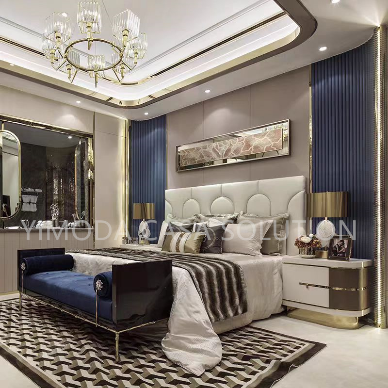 One-Stop Solution High End Hotel Room Project Furniture Hotel White leather tufted Bedroom Sets Beds Wardrobes Dining Tables Furniture Set