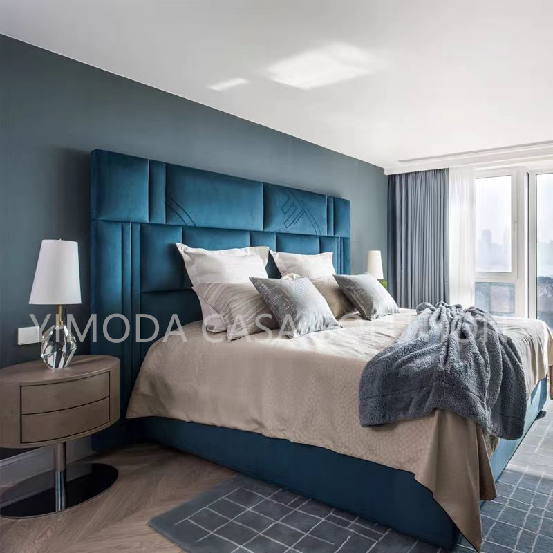 One Stop Modern Hotel Bedroom Furniture Service Custom Modular Design Blue velvet upholstery bedroom set Solutions