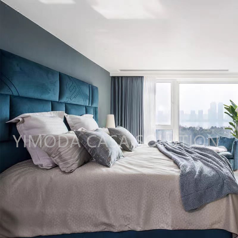 One Stop Modern Hotel Bedroom Furniture Service Custom Modular Design Blue velvet upholstery bedroom set Solutions