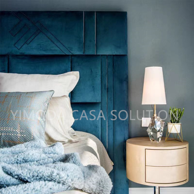 One Stop Modern Hotel Bedroom Furniture Service Custom Modular Design Blue velvet upholstery bedroom set Solutions