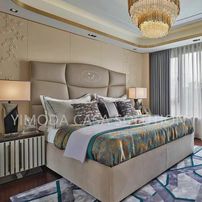 One Stop Solution Full Hotel Room Bedroom Sets Apartment Wholesale Price Beige leather upholstery bedroom furniture Hotel Project Furniture