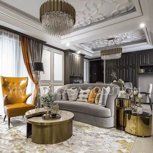 Modern Luxury Italian Style Villa Living room Furniture One Stop Solution Grey orange sofa chair set Design living room sofa