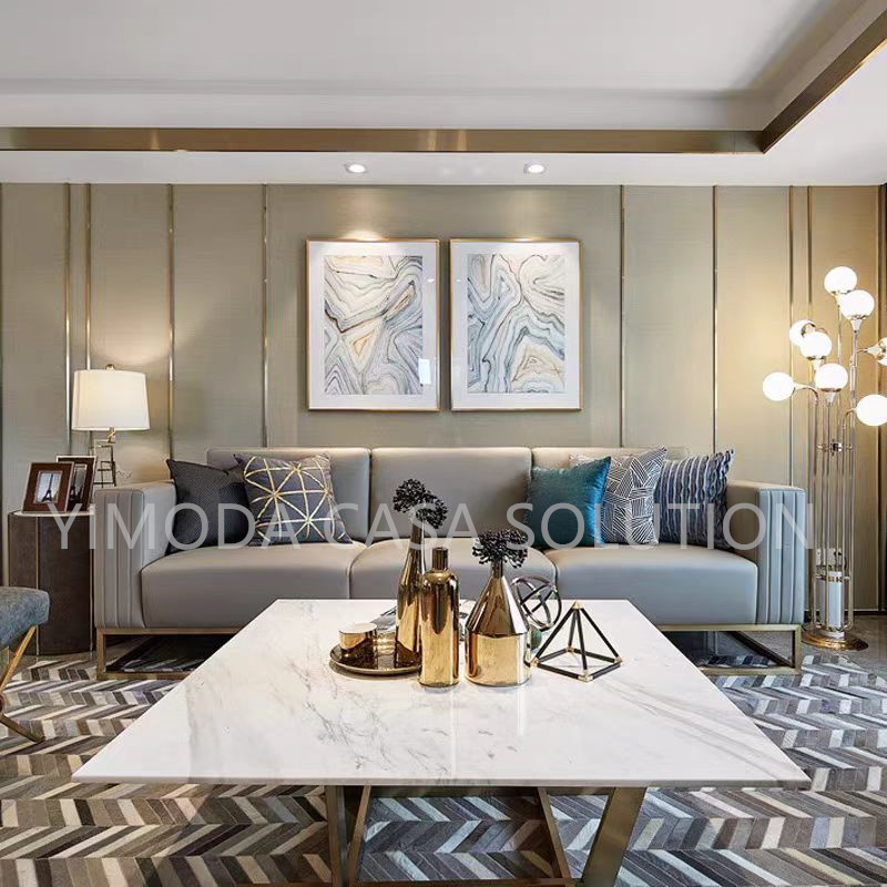 Customized Modern Style 5-Star Eco-Friendly Durable One Stop Solution Llving room sofa grey blue tuifted sofa couch villa Hotel Furniture
