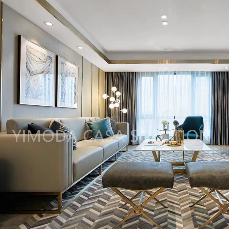 Customized Modern Style 5-Star Eco-Friendly Durable One Stop Solution Llving room sofa grey blue tuifted sofa couch villa Hotel Furniture