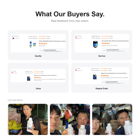 Customer feedback and repeat orders for QISHANR refrigeration oil