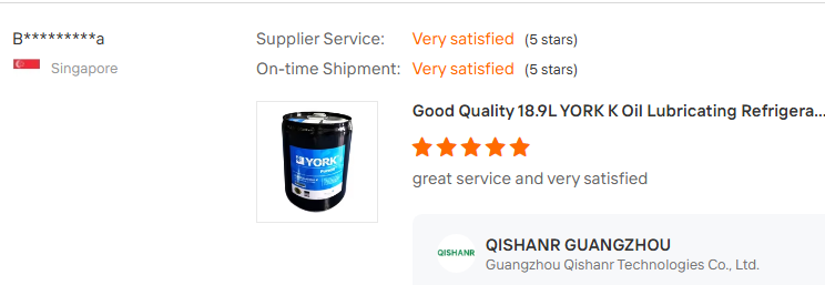 Customer review - Great service feedback for QISHANR refrigeration oil supply