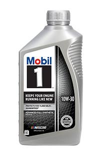 Mobil 1 10W-30 full synthetic motor oil bottle, front view