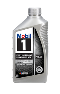 Mobil 1 5W-20 full synthetic motor oil bottle, front view
