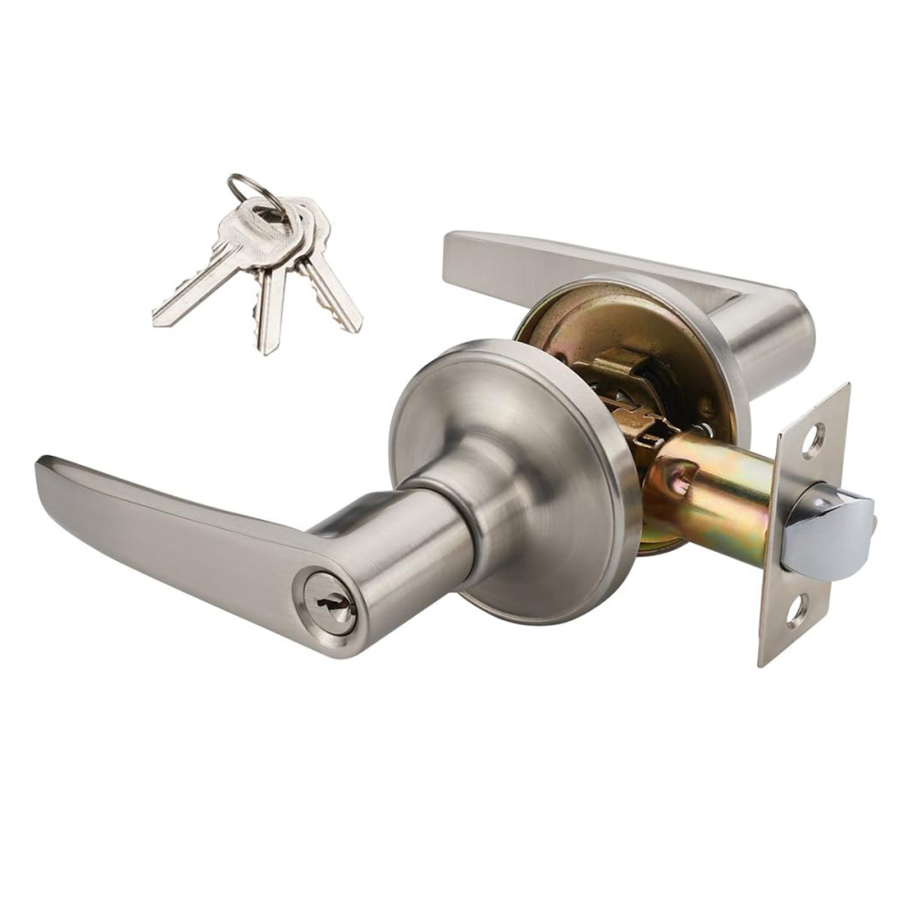 TABUBIL Satin Nickel Entry Door Lever Lock Set