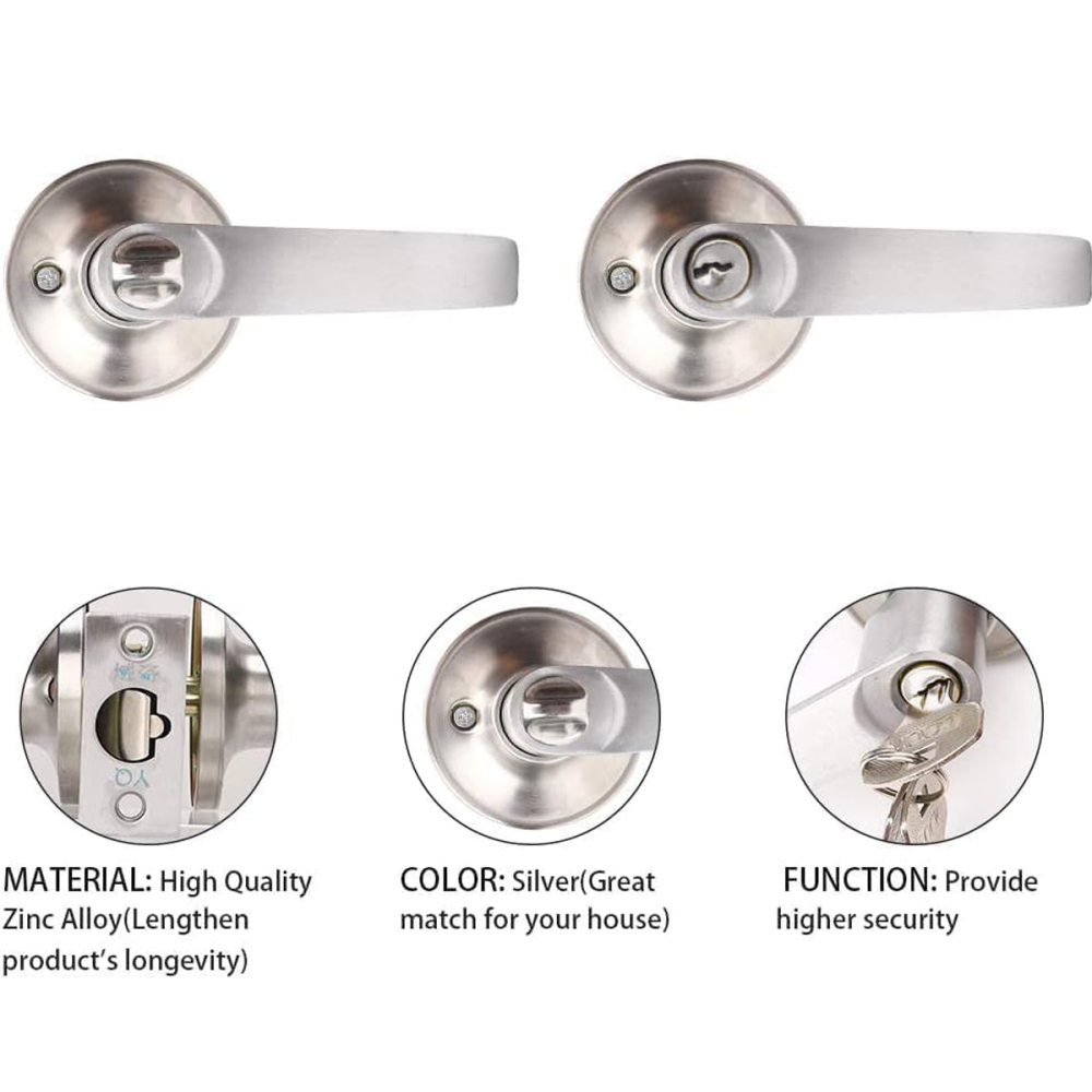 TABUBIL Satin Nickel Entry Door Lever Lock Set