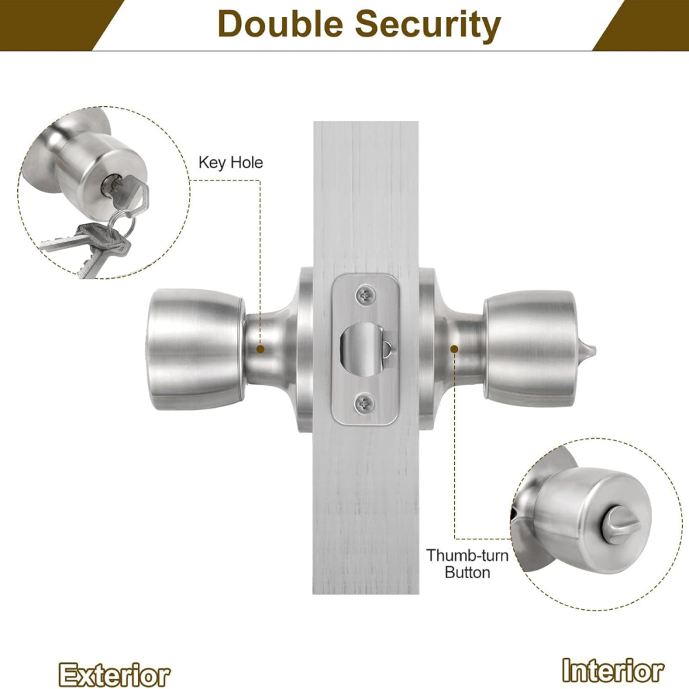 TABUBIL Entrance Lock - Tulip Style Knobset (Stainless Steel)