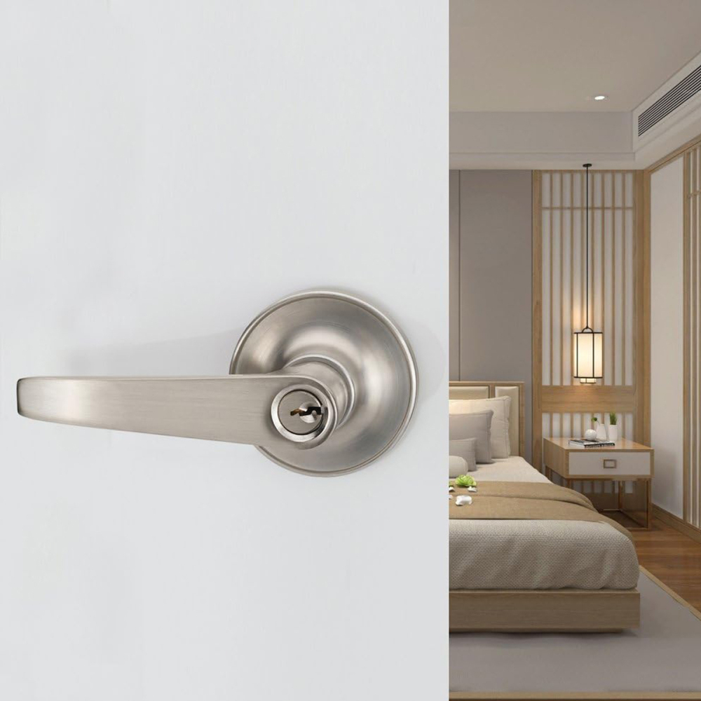 TABUBIL Satin Nickel Entry Door Lever Lock Set