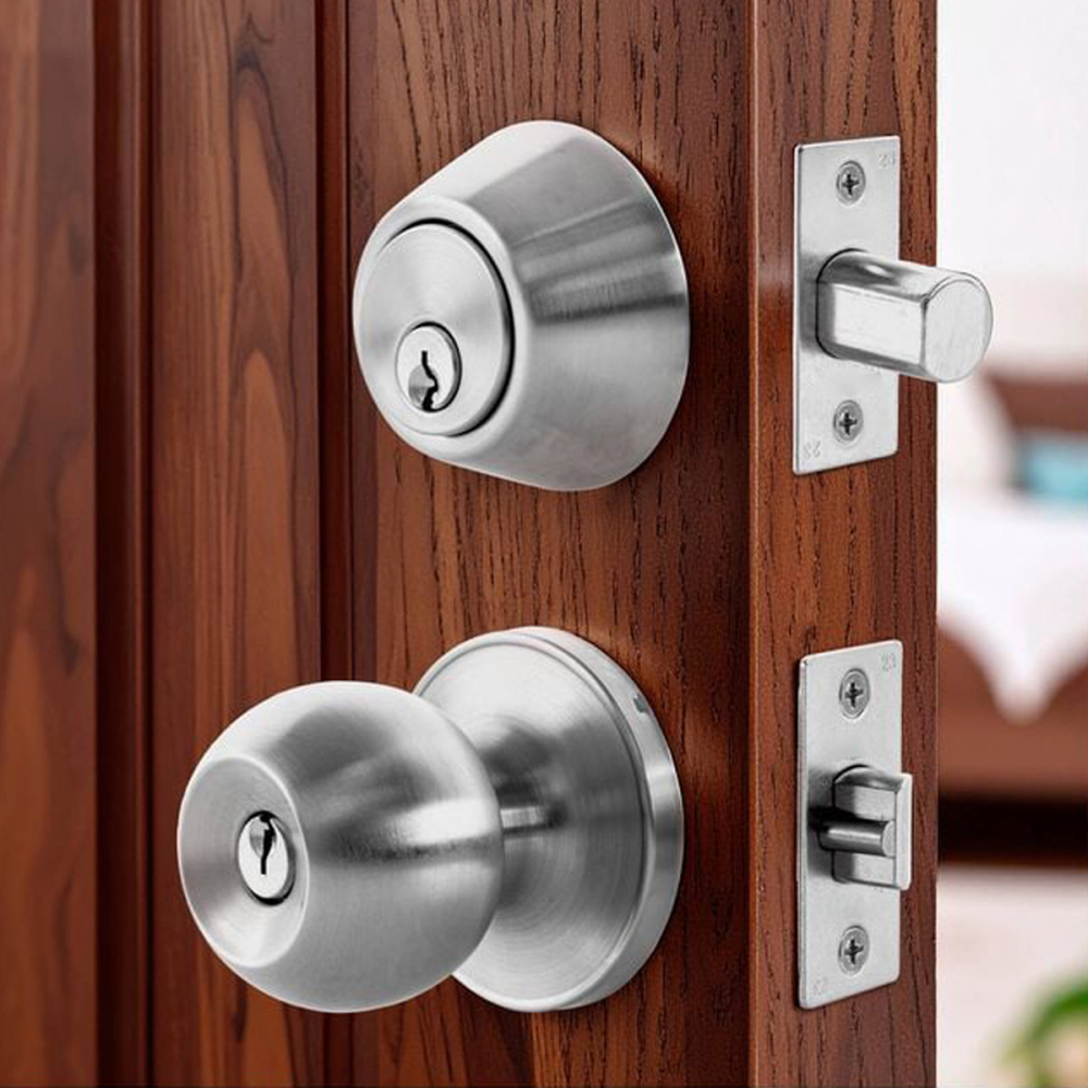 TABUBIL Lockset Double Cylinder Deadbolt Lock + Entrance Lock Knobset Stainless Steel