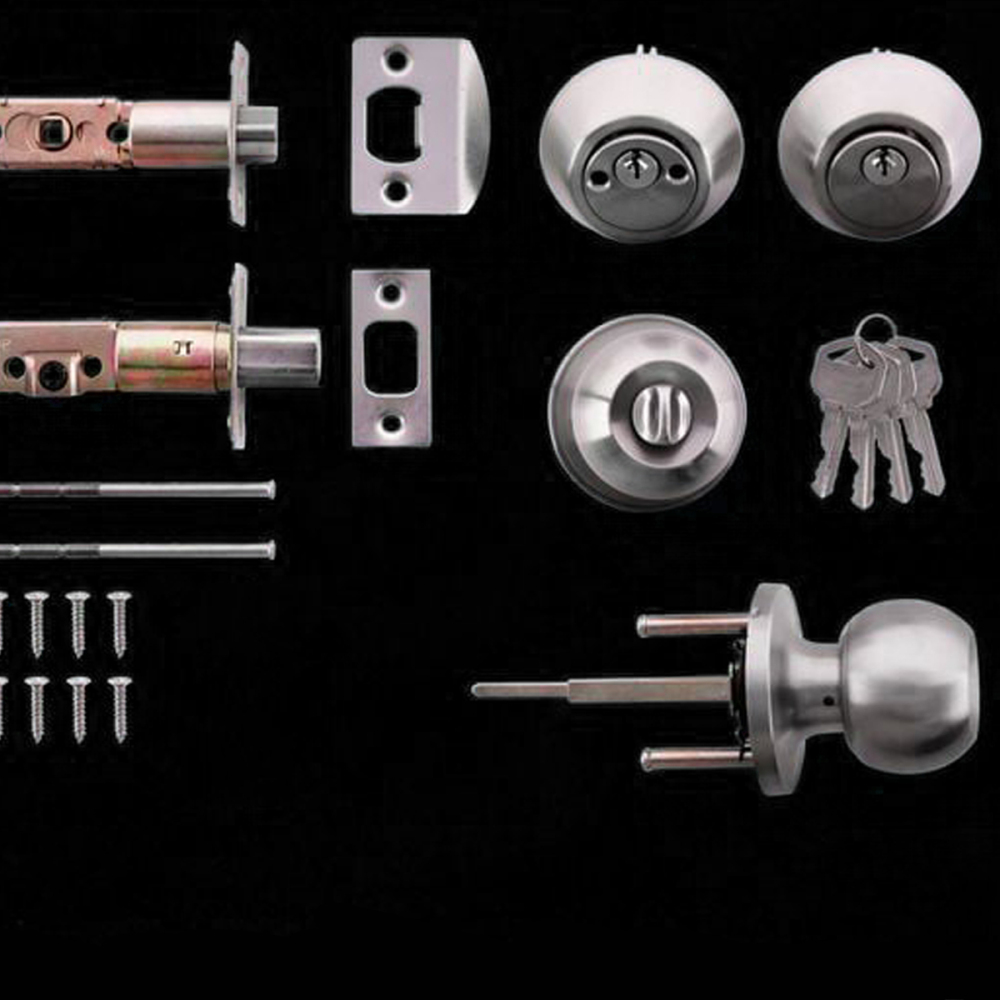 TABUBIL Lockset Double Cylinder Deadbolt Lock + Entrance Lock Knobset Stainless Steel