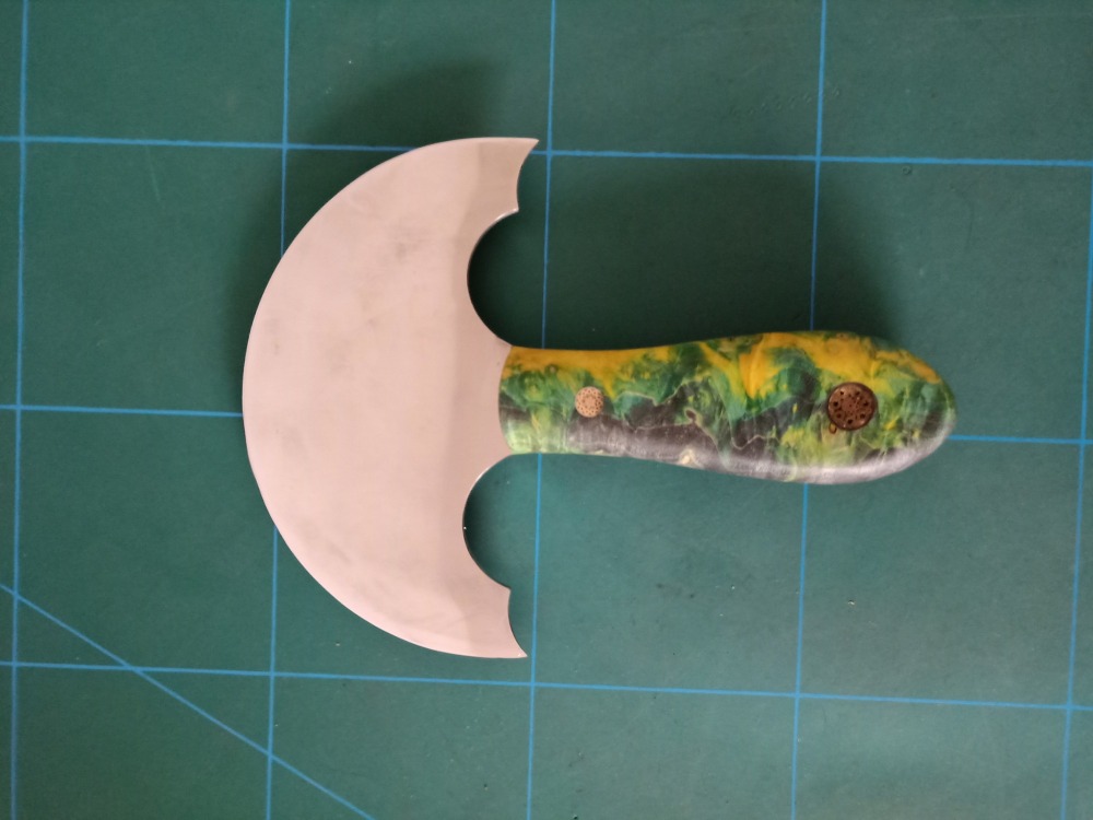 KL green stabilized handle custom round knife (preorder)