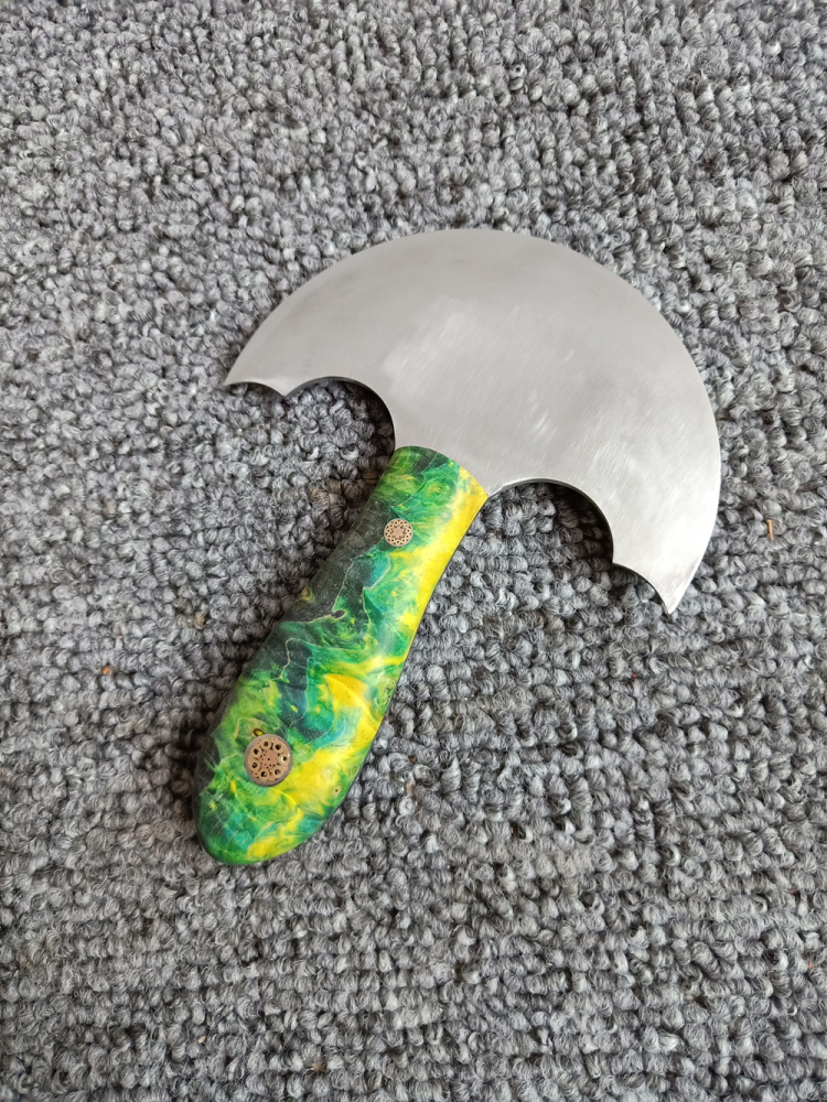 KL green stabilized handle custom round knife (preorder)