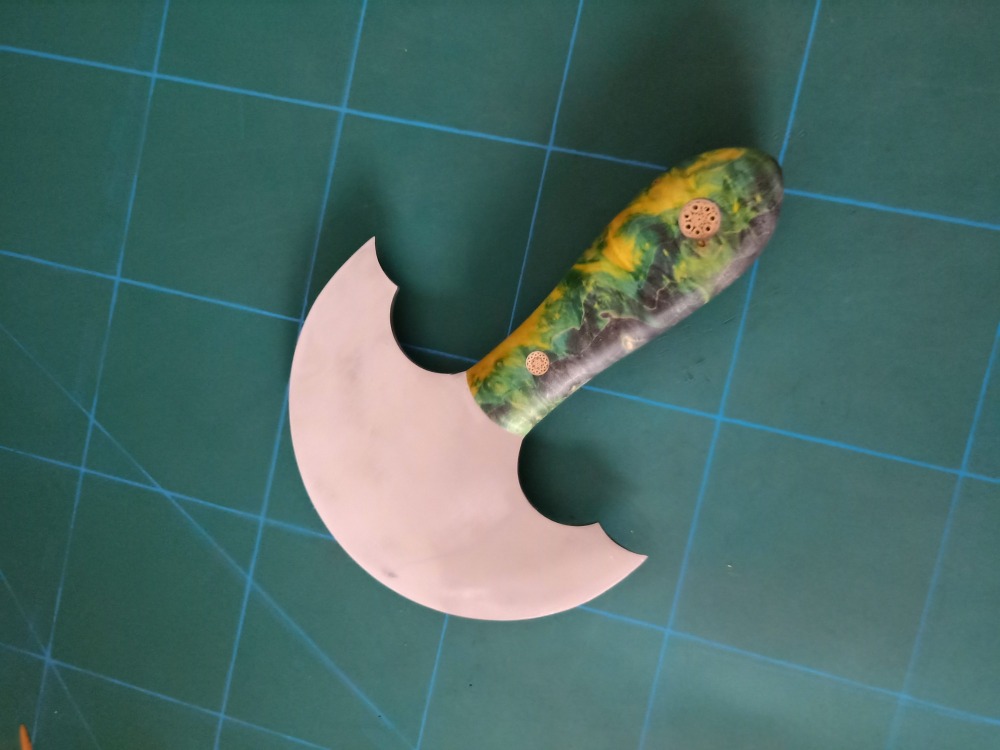 KL green stabilized handle custom round knife (preorder)