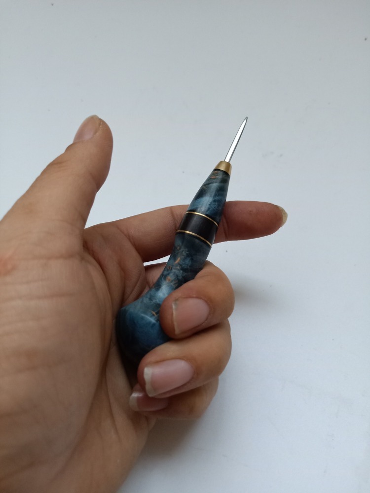 Blue stabilized wood awl