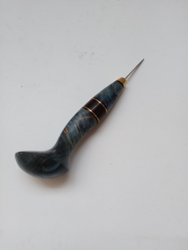 Blue stabilized wood awl