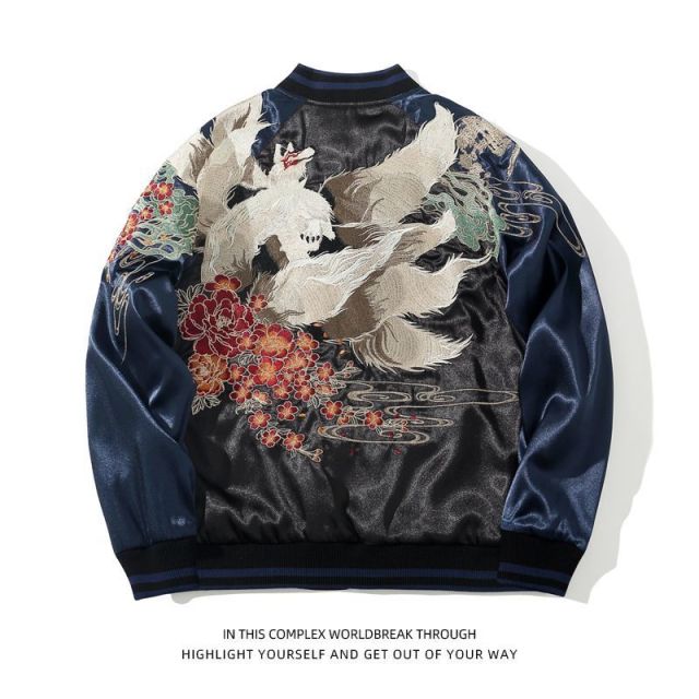 Nine-Tailed Fox Embroidered Coat Baseball Jacket