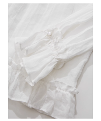 Heavy Industry Gypsophila_Anti-wrinkle ramie Tencel texture fairy ruffled rhinestone slightly see-through sun protection shirt