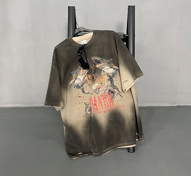 Streetwear trendy dark shark personalized printed T-shirt