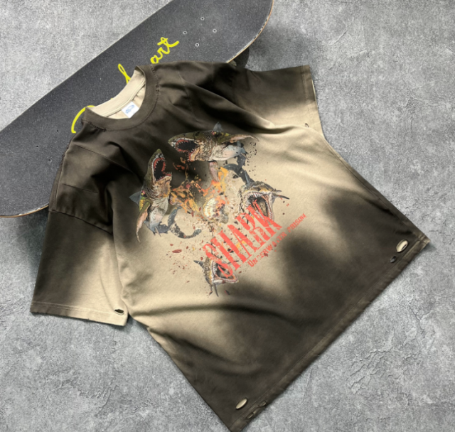 Streetwear trendy dark shark personalized printed T-shirt