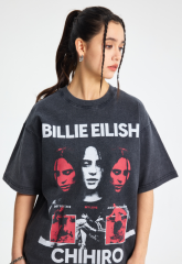 American streetwear music figure washed and distressed digital printed T-shirt