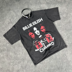 American streetwear music figure washed and distressed digital printed T-shirt